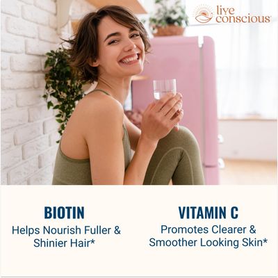 Live Conscious Beyond Collagen Multi Collagen Capsules - Types I, II, III, V &amp; X | Hydrolyzed Blend with Biotin &amp; Vitamin C for Hair, Skin, Nails 90 Capsules (2-Pack)