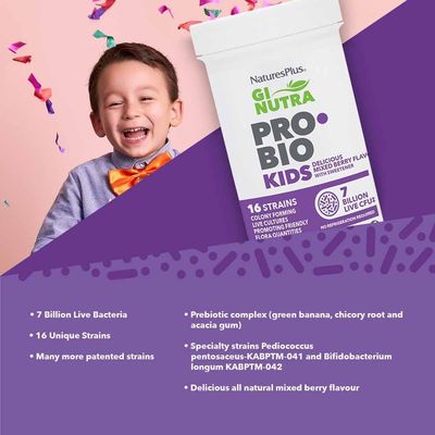 Natures Plus GI Natural Probiotic Kids, Mixed Berry - 30 Chewables - Digestive &amp; Immune Health Just for Kids - Gluten Free - 30 Servings