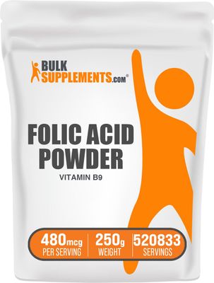 BulkSupplements.com Folic Acid Powder - Vitamin B9, Folic Acid Supplement - Folic Acid Prenatal Vitamins, Folic Acid 800 mcg - Gluten Free, 480mcg per Serving, 250g (8.8 oz) (Pack of 1)