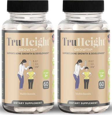 TruHeight Growth Capsules - Natural Growth &amp; Development Supplement for Kids &amp; Teens - Endorsed by Pediatricians - Vitamin D, K, Calcium &amp; Ashwaganda - Bone Strength Capsules - Kids Vitamins - Ages 5+