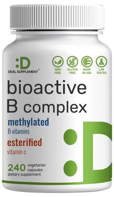 Bioactive Vitamin B Complex, 240 Veggie Capsules - Methylated Multivitamin B Complex &amp; Esterified Vitamin C - High Potency &amp; Easy Absorption - Immune, Energy, &amp; Metabolism Supplement - Non-GMO