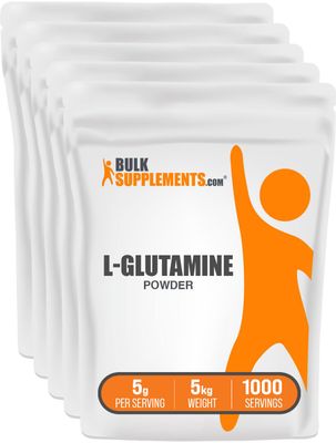 BulkSupplements.com L-Glutamine Powder - Glutamine Supplement, L-Glutamine 5000mg, L Glutamine Powder - Unflavored &amp; Gluten Free, 5000mg per Serving, 5kg (11 lbs) (Pack of 5)