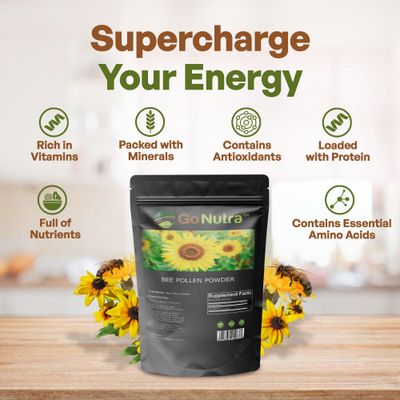 Go Nutra - Bee Pollen Powder, Pure Bee Pollen Powder, Bee Pollen Supplement for Humans, Dogs, Bearded Dragon, and More, Non-GMO, Gluten-Free, Vegan, 8 oz