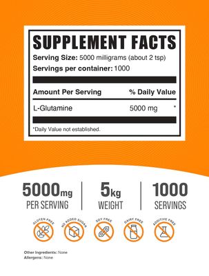 BulkSupplements.com L-Glutamine Powder - Glutamine Supplement, L-Glutamine 5000mg, L Glutamine Powder - Unflavored & Gluten Free, 5000mg per Serving, 5kg (11 lbs) (Pack of 5)