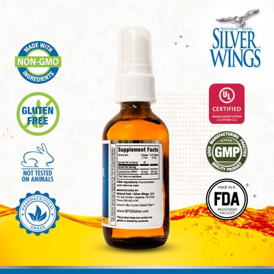 Natural Path Silver Wings Colloidal Silver Liquid - Daily Immune Support Supplement - 50ppm (250mcg) - 2oz Spray