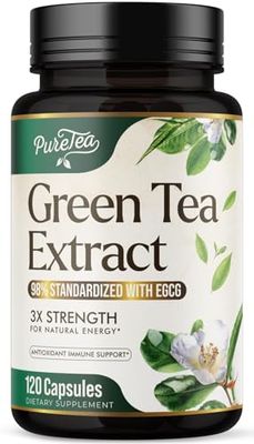 Green Tea Extract Pills 1000mg with EGCG for Heart Support with Antioxidants - 98% Standardized Polyphenols - 3X Absorption Green Tea Capsules for Natural Energy, Gentle Caffeine - 120 Capsules