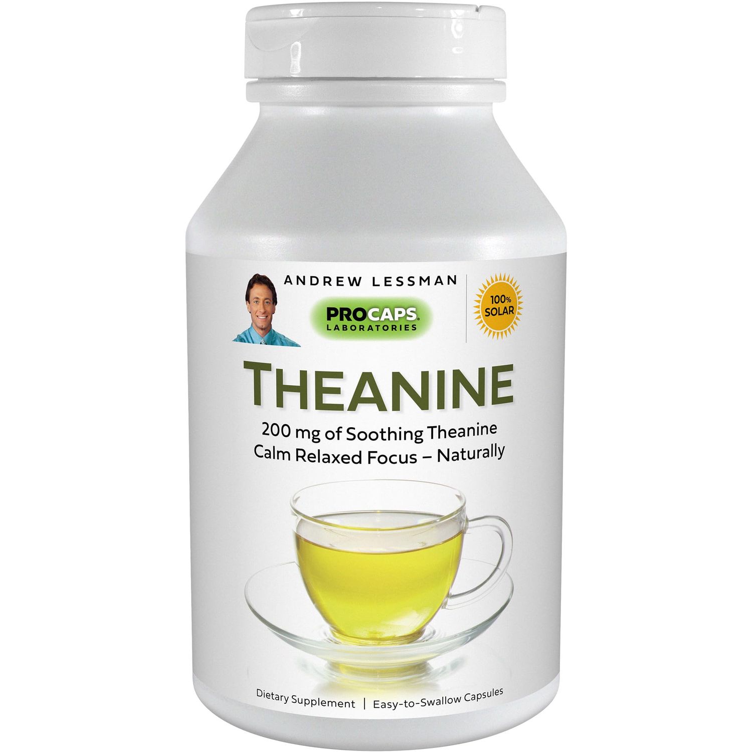 ANDREW LESSMAN Theanine 200 mg - 60 Capsules - Promotes The Production of The Neurotransmitters Dopamine and Serotonin. Natural Calm &amp; Relaxed Focus Without Drowsiness. Easy-to-Swallow Capsules.