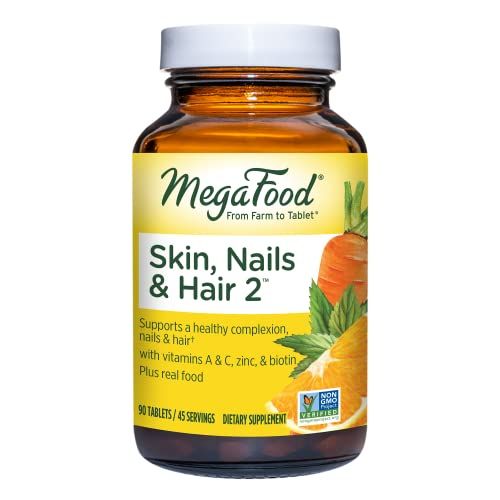 MegaFood Skin, Nails &amp; Hair 2 - Vitamins For Women &amp; Men - Biotin, Vitamin A, Vitamin C, Zinc, Vitamin B6, Vitamin E, Pantothenic Acid - Vegan - Made Without 9 Food Allergens - 90 Tabs (45 Servings)