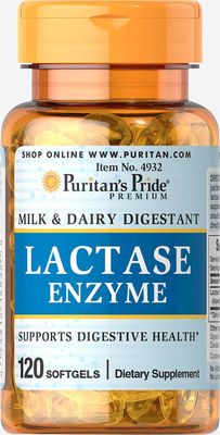 Puritan&#39;s Pride Lactase Enzyme, Milk and Dairy Digestant, Dietary Supplement Support for Digestion, and Cellular Energy Support, 40 Day Supply, 120 Softgels