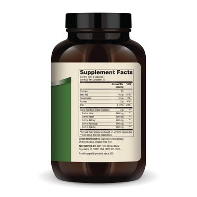 Dr. Mercola Grass Fed Beef Organ Complex, 30 Servings (180 Capsules), Dietary Supplement, Supports Immune &amp; Circulatory Functions, Non-GMO