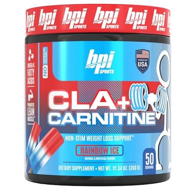 BPI Sports CLA + Carnitine - Conjugated Linoleic Acid - Performance, Lean Muscle - Caffeine Free - For Men &amp; Women - Rainbow Ice - 50 servings - 12.34 Oz. (Packaging may vary)