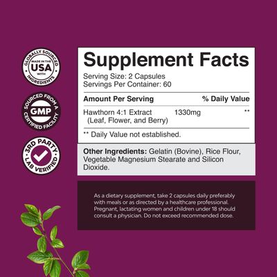 Extra Strength Hawthorn Berry Capsules - 1330mg Per Serving 4:1 Hawthorn Extract Digestion and Heart Health Supplement - Hawthorn Berry Extract Plant Polyphenols Supplement For Men and Women - 120ct