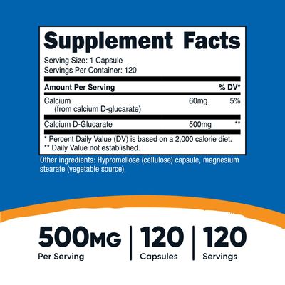 Nutricost Calcium D-Glucarate 500mg, 120 Capsules - Gluten Free, Non-GMO, Vegetarian Friendly