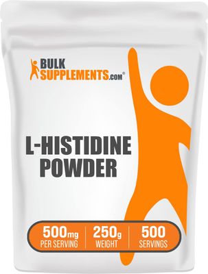 BulkSupplements.com L-Histidine Powder - as L-Histidine Base, Histidine Supplement - Essential Amino Acid &amp; Gluten Free, 500mg per Serving, 250g (8.8 oz) (Pack of 1)