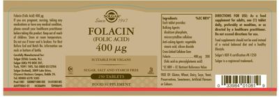 Solgar Folate 666 mcg DFE (Folic Acid 400 mcg), 250 Tablets - Heart Health - Prenatal Support - Non-GMO, Vegan, Gluten Free, Dairy Free, Kosher - 250 Servings