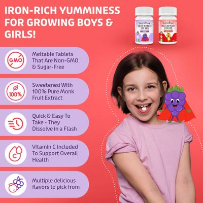 NutritiPure Chewable Iron Supplements for Kids (Ferronyl/Carbonyl Iron 9 mg with Vitamin C 30 mg) Tablet in Tangerine Tango Orange Flavor Kids Iron Supplement 90 Count