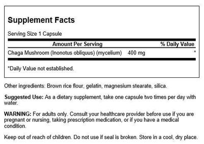 Swanson Full Spectrum Chaga Mushroom Antioxidant Immune Support 400 Milligrams 60 Capsules