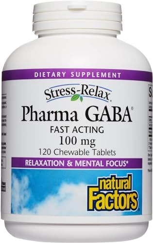 Stress-Relax Chewable Pharma GABA 100 mg by Natural Factors, Non-Drowsy Stress Support for Relaxation and Mental Focus, Tropical Fruit Flavor, 120 Tablets