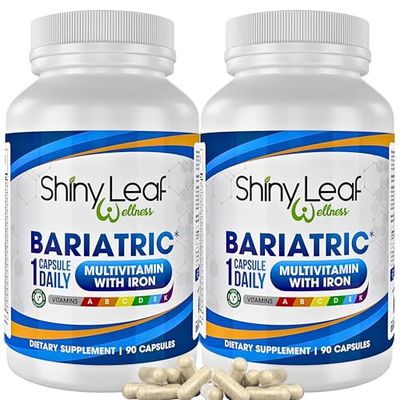 Shiny Leaf Bariatric Multivitamin with Iron - 45mg Iron, 180 Capsules, Post WLS Support, for Gastric Sleeve, Bypass and Mini Bypass, High Potency Daily Vitamins, for Women and Men,6 Months Supply