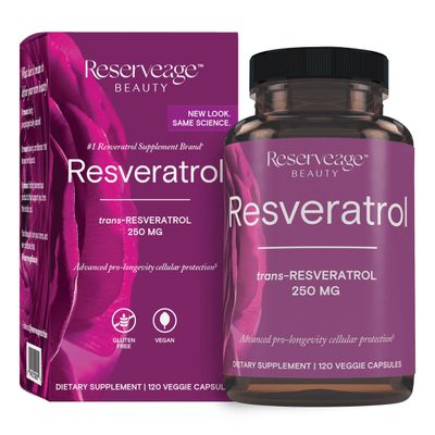 Reserveage Nutrition Beauty Resveratrol 250 mg - Best Trans-Resveratrol - Vegan Antioxidant Supplement for Cellular &amp; Heart Health - Aids Healthy Aging &amp; Immune Health - 120 Vegetable Capsules