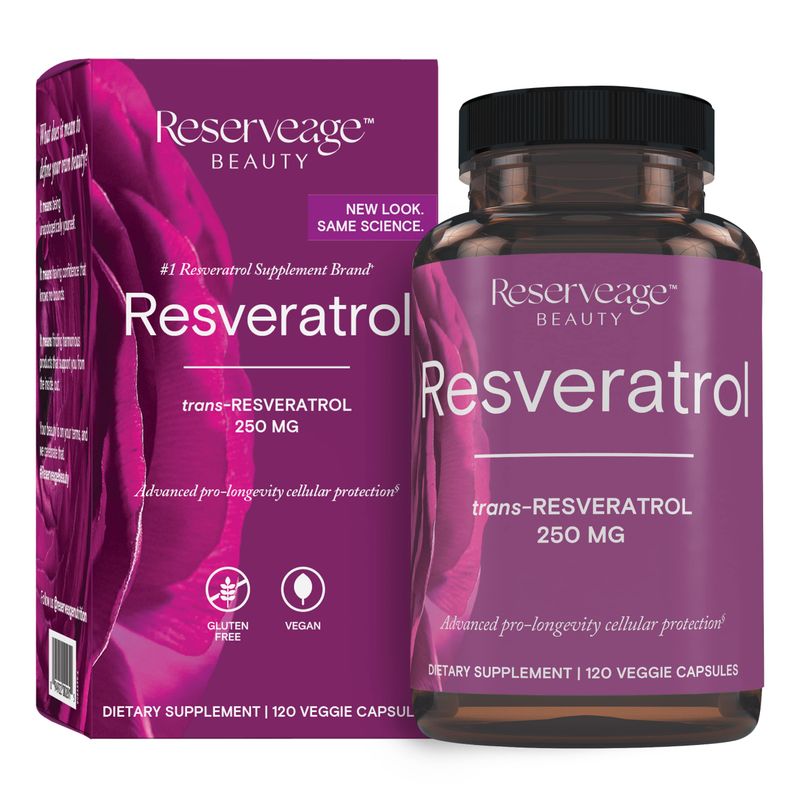 Reserveage Nutrition Beauty Resveratrol 250 mg - Best Trans-Resveratrol - Vegan Antioxidant Supplement for Cellular &amp; Heart Health - Aids Healthy Aging &amp; Immune Health - 120 Vegetable Capsules