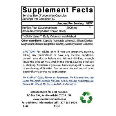 Best Naturals Konjac Root 2000mg, 180 Count