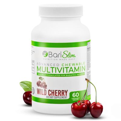 BariSlim Advanced Chewable Bariatric Multivitamin Tablets - Bariatric Vitamin and Supplement for Post Bariatric Surgery Including Gastric Bypass and Gastric Sleeve | Wild Cherry (60 Count)