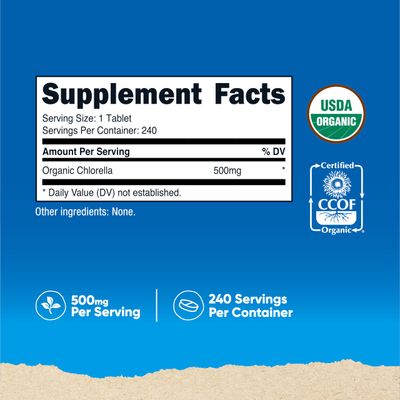 Nutricost Organic Chlorella 500mg, 240 Tablets - Gluten Free, Non-GMO