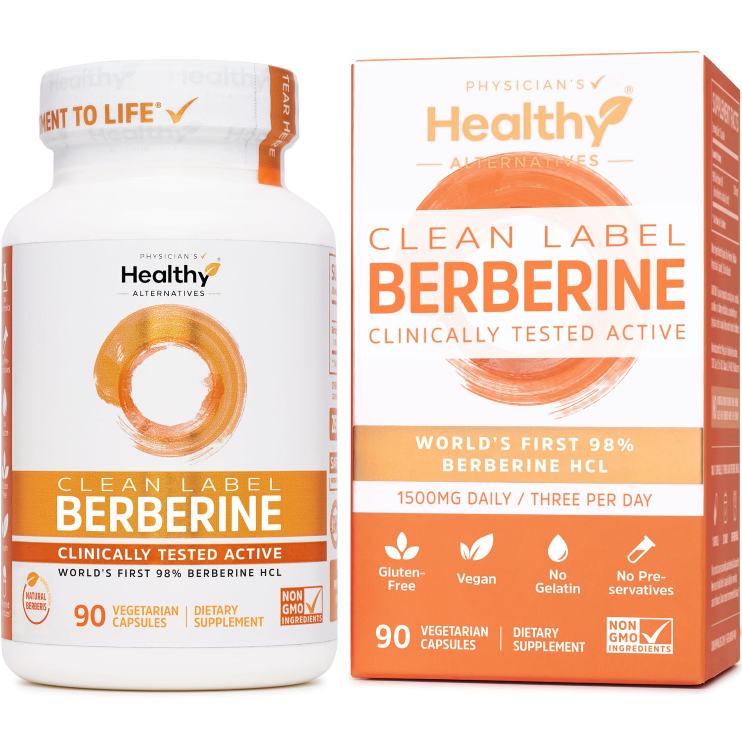 Clean Label Berberine | Ultra Pure 98% Berberine HCl, Highest Potency in USA | 90 Patented Plantcaps Berberine Supplement | Berberine 500mg Capsules | Daily Berberine 1500mg Metabolic Sugar Support