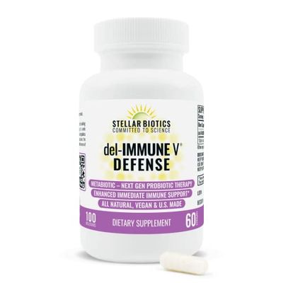 Del-Immune V Defense by Stellar Biotics, All-Natural Immune Support &amp; Gut Health (+) Immediate Care, Metabiotic: NextGen Probiotic Therapy (60 Caps)