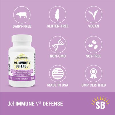 Del-Immune V Defense by Stellar Biotics, All-Natural Immune Support &amp; Gut Health (+) Immediate Care, Metabiotic: NextGen Probiotic Therapy (60 Caps)