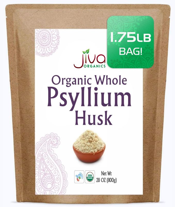 Jiva Organics Whole Psyllium Husk (Isabgol) 1.75 LB (28 Oz) Jumbo Bag - Non-GMO, Unflavored - Keto Friendly, Soluble Fiber
