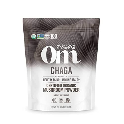 OM Mushroom Superfood Chaga Organic Mushroom Powder, 7.05 Ounce Pouch, 100 Servings, US Grown, Sacred Antioxidants &amp; Immune Support, Superfood Mushroom Supplement