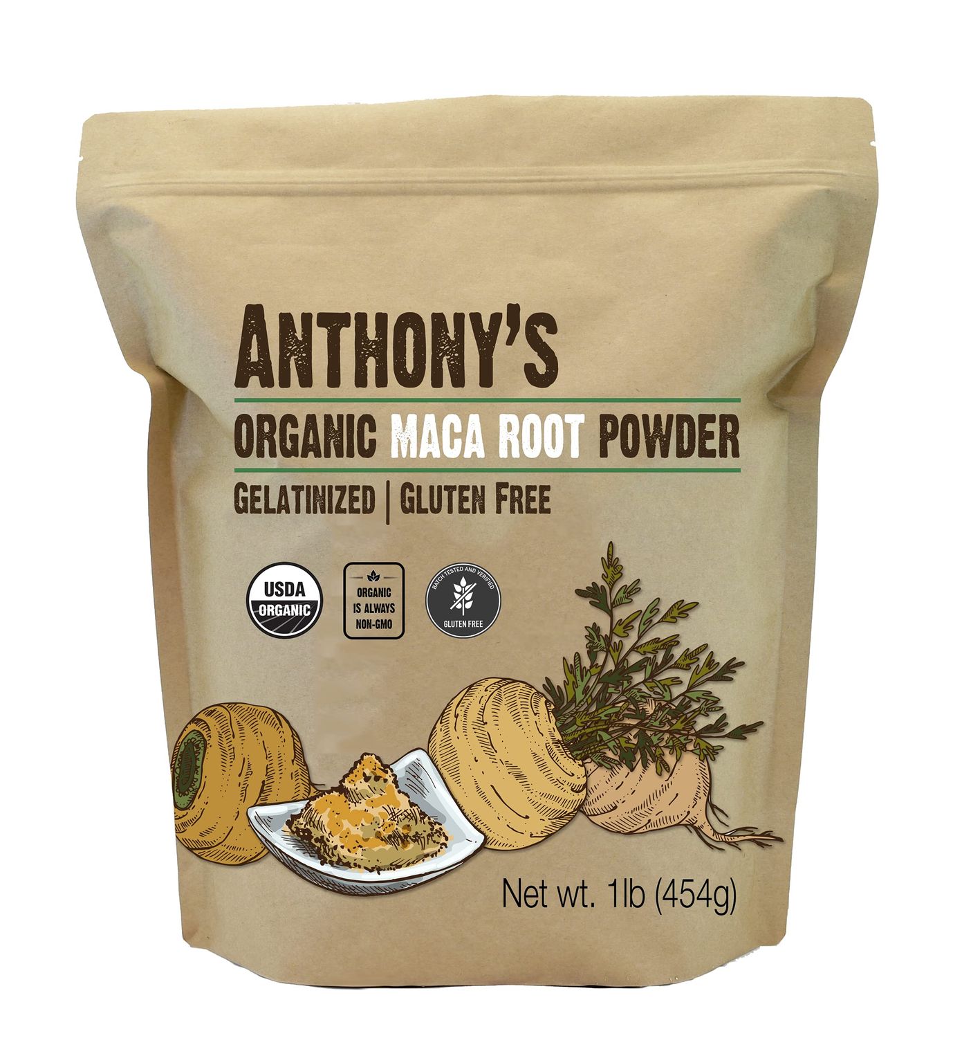 Anthony&#39;s Organic Maca Root Powder, 1 lb, Gelatinized for Enhanced Bioavailability, Gluten Free &amp; Non GMO (Pack of 1)