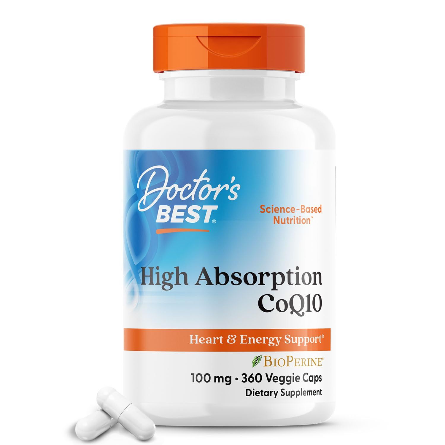 Doctor&#39;s Best High Absorption CoQ10 with BioPerine, Gluten Free, Naturally Fermented, Vegan, Heart Health &amp; Energy Production, 100 mg 360 Veggie Caps(Pack of 1)