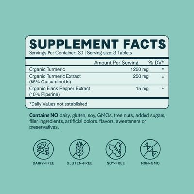 Ora Organic Turmeric Curcumin with Piperine - Pure Extracts for Joint Stress and Cardiovascular Health, Support Healthy Cognitive Function, No Filler Ingredients - 90 Vegan Tablets, 1 Month Supply