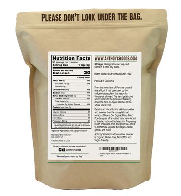 Anthony's Organic Maca Root Powder, 1 lb, Gelatinized for Enhanced Bioavailability, Gluten Free &amp; Non GMO (Pack of 1)