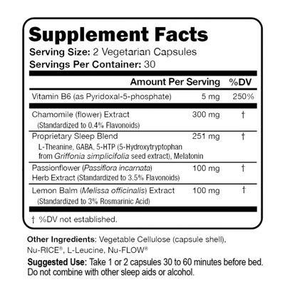 Suzy Cohen Sleep Script with Melatonin - Botanical Sleep and Relaxation Formula for Adults for Mood, Stress and Sleep, Contains 5-HTP, L-theanine, Passionflower, Lemon Balm and GABA 60 Capsules.