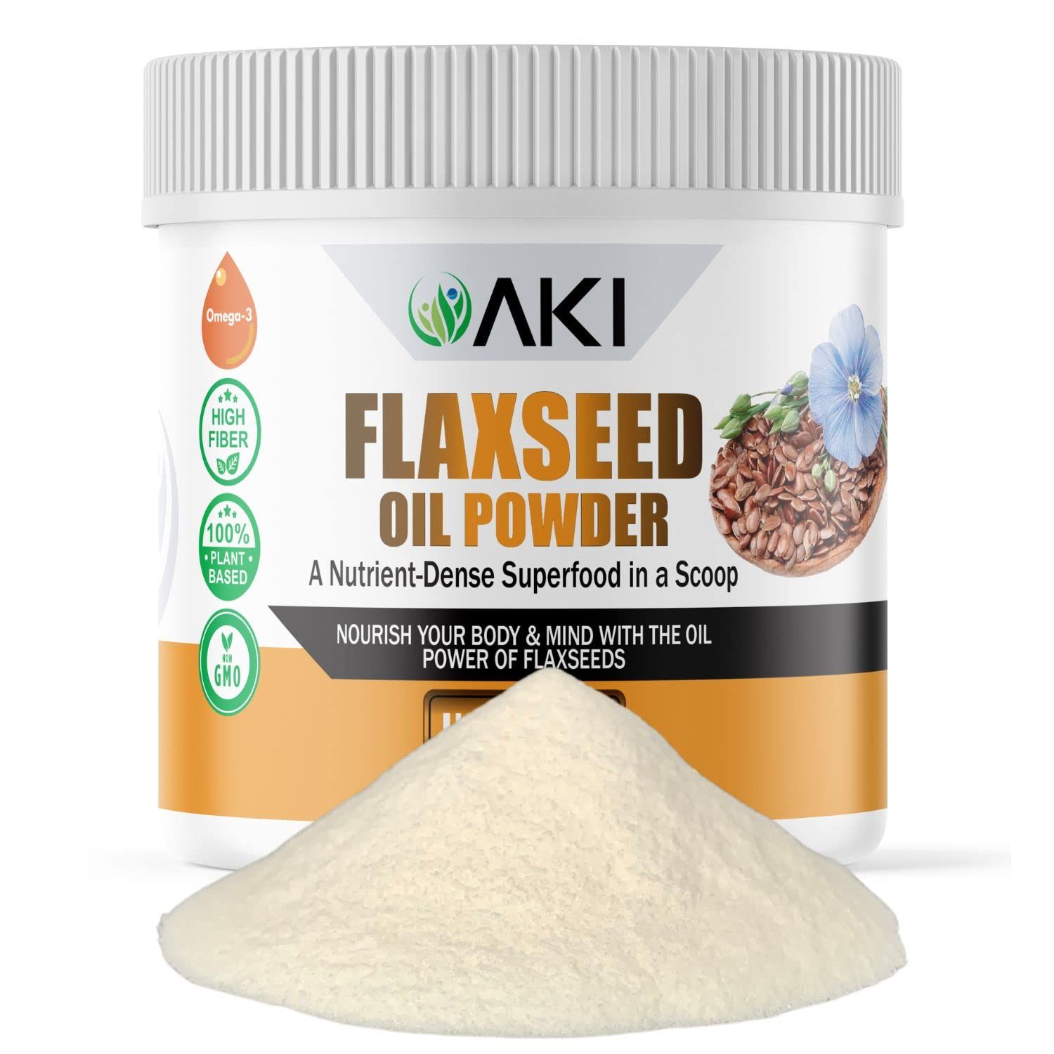 AKI Flaxseed Oil Powder| Packed with Essential Nutrients Like Omega-3 Fatty acids, Fiber, &amp; Lignans - Free from Artificial Additives, Made with Ideal Quality Ingredients (5.30oz / 150g)