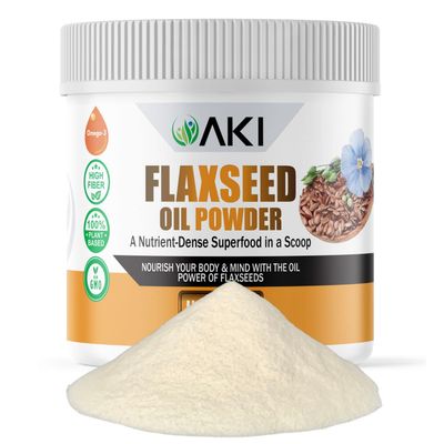 AKI Flaxseed Oil Powder| Packed with Essential Nutrients Like Omega-3 Fatty acids, Fiber, &amp; Lignans - Free from Artificial Additives, Made with Ideal Quality Ingredients (5.30oz / 150g)