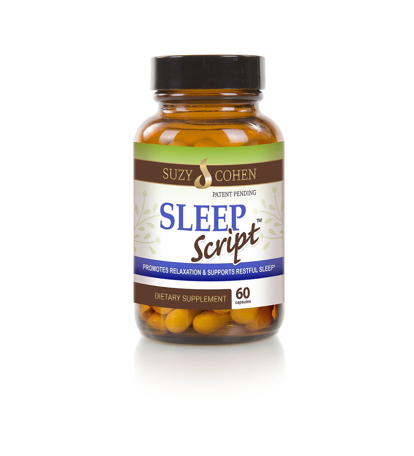 Suzy Cohen Sleep Script with Melatonin - Botanical Sleep and Relaxation Formula for Adults for Mood, Stress and Sleep, Contains 5-HTP, L-theanine, Passionflower, Lemon Balm and GABA 60 Capsules.