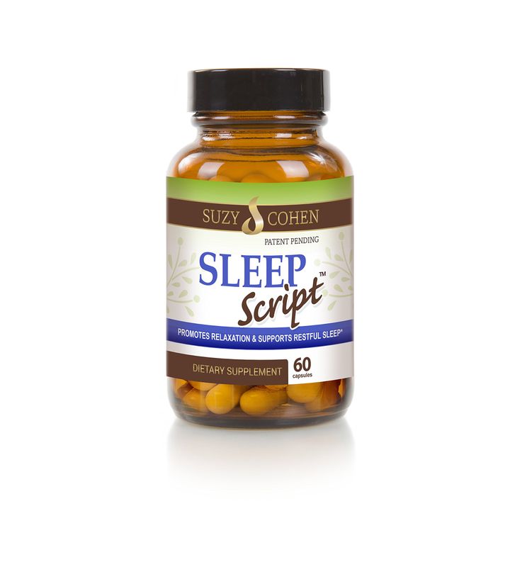 Suzy Cohen Sleep Script with Melatonin - Botanical Sleep and Relaxation Formula for Adults for Mood, Stress and Sleep, Contains 5-HTP, L-theanine, Passionflower, Lemon Balm and GABA 60 Capsules.