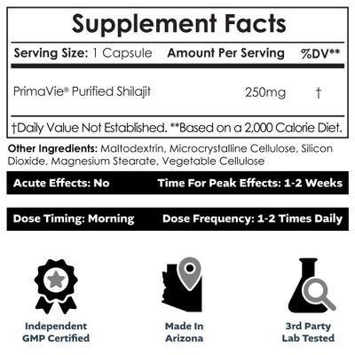 Nootropics Depot PrimaVie Shilajit Capsules | 250mg | 30 Count | Purified Extract | Ayurveda Supplement | Supports Mitochondrial Function + Boosts Endurance