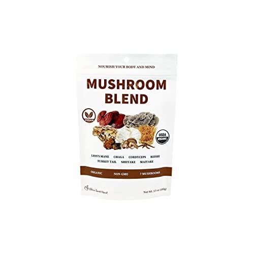 Cherie Sweet Heart 7 Mushroom Extract Powder, USDA Organic, Lion&#39;s Mane, Reishi, Cordyceps, Maitake, Shiitake, Turkey Tail, Chaga, Real Mushrooms, No fillers, 3.5oz. (Mushroom Blend, 3.5 Ounce)