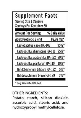 Flora Adult Blend Probiotic Capsules 60 Count - 17 billion CFU - Vegetarian, Gluten Free - For Adults Age 19-54 (Udos Choice)