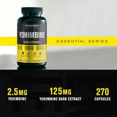 Jacked Factory Yohimbine Extra Strength Supplement, 270 Capsules - Premium Yohimbe Bark Extract for Experienced Users - Body Recomposition, Energy &amp; More - Zero Fillers - 270 Veggie Capsule Pills