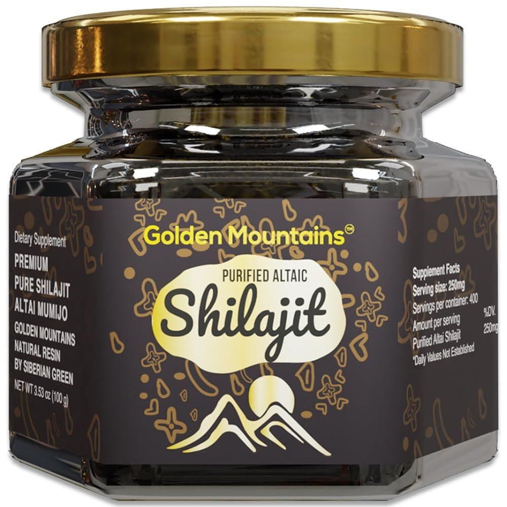 Pure Authentic Siberian Altai Golden Mountains Shilajit Resin 100g 3.53oz - Measuring Spoon - Quality &amp; Safety Certificate in Each Box