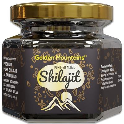 Pure Authentic Siberian Altai Golden Mountains Shilajit Resin 100g 3.53oz - Measuring Spoon - Quality &amp; Safety Certificate in Each Box