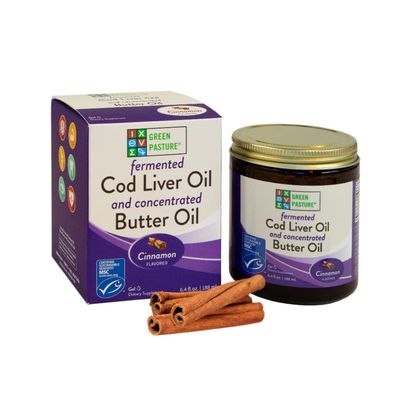 Green Pasture Butter Oil/Fermented Cod Liver Oil Blended Gel - 6.4 oz.- Vitamin A &amp; D- EPA - DHA - Omega Fatty Acids (Cinnamon) (Cinnamon)