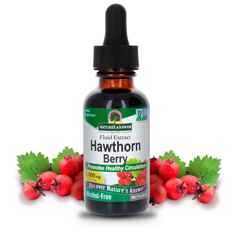Nature's Answer Hawthorn Berry 1 Ounce Extract - Blood Circulation &amp; Cholesterol Support Supplement, Alcohol Free, Gluten Free, Preservative Free